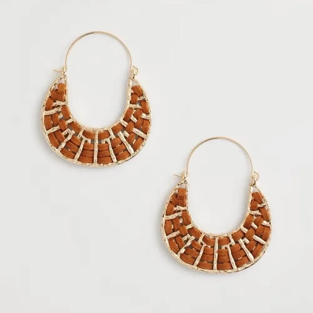 Chico's Leather Half-Moon Hoop Earrings New NWT Boho Western